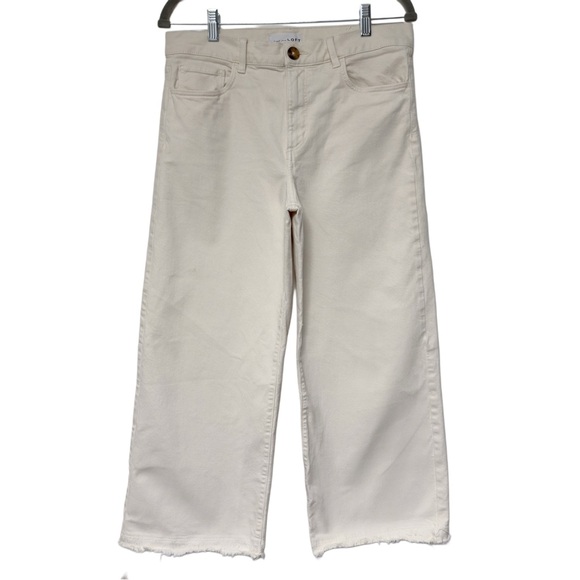 {LOFT} "High Rise Wide Leg Cropped Jeans in Ecru" Loose Relaxed Stretch Denim - Picture 2 of 8